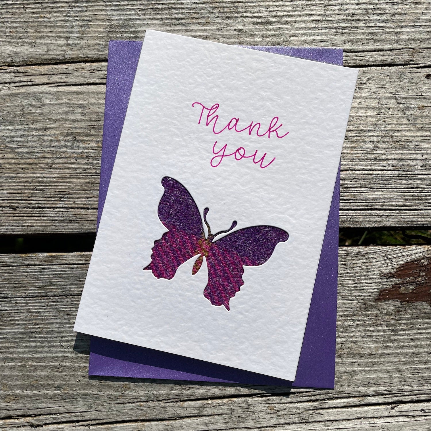 Handmade Scottish Greeting Card featuring Harris Tweed® Butterfly Thank you