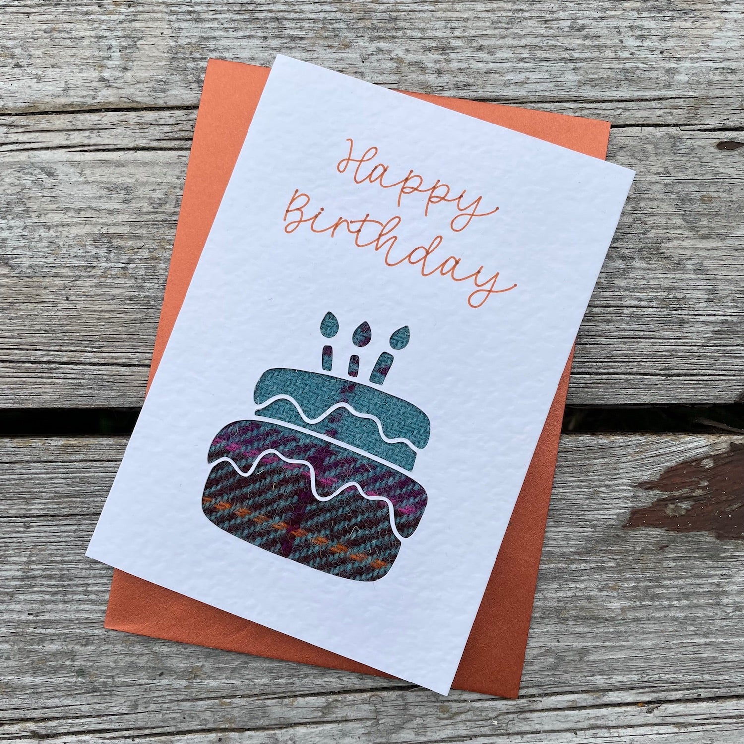 Handmade Scottish Greeting Card featuring Harris Tweed® Birthday Cake
