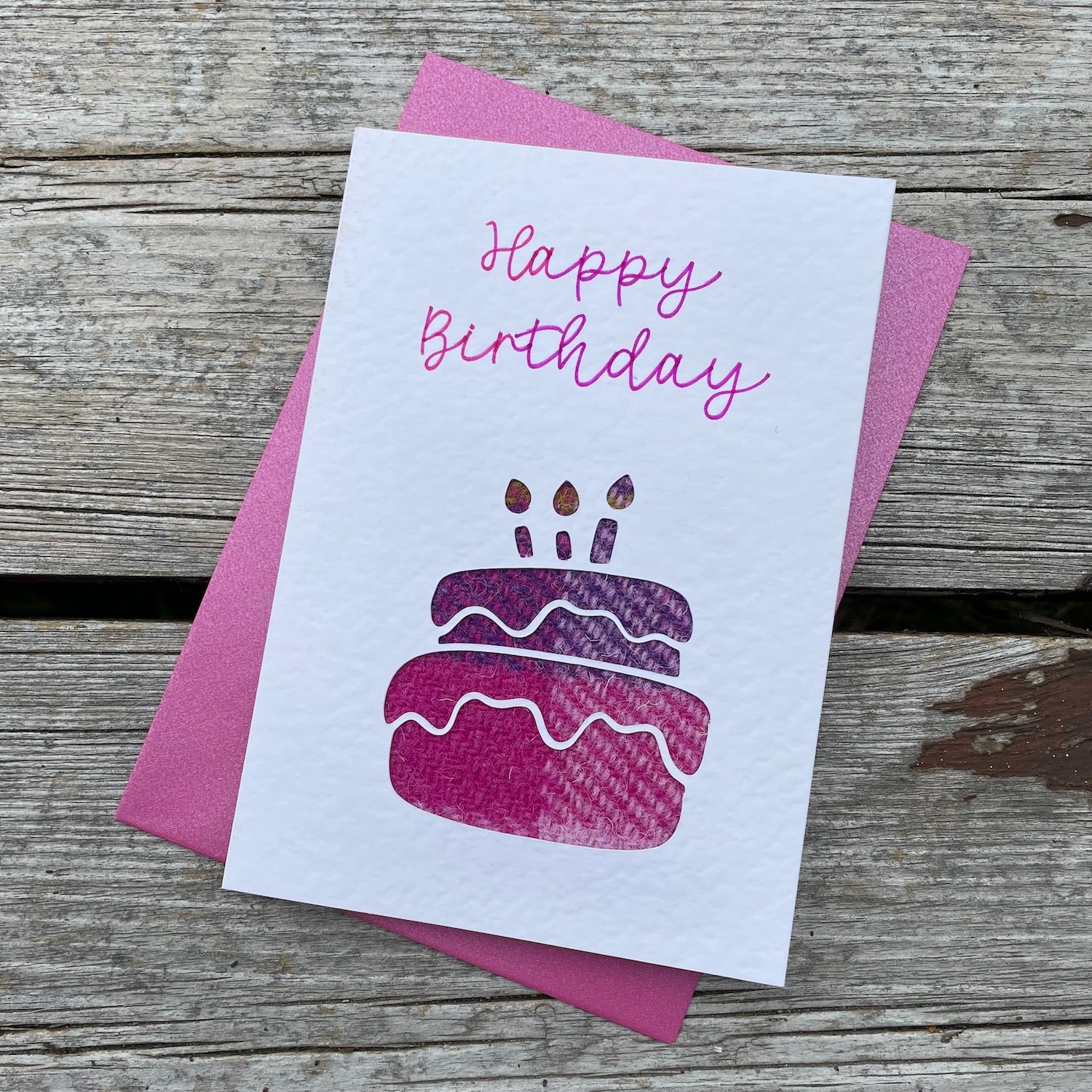 Handmade Scottish Greeting Card featuring Harris Tweed® Birthday Cake