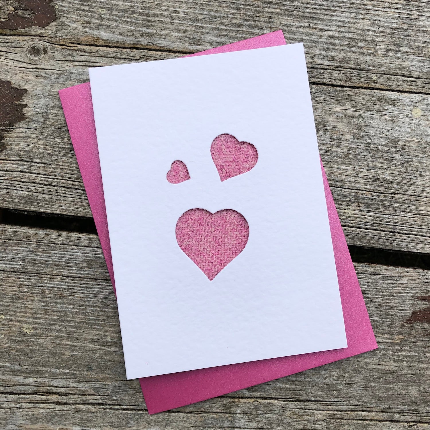 Handmade Scottish Greeting Card featuring Harris Tweed® Family of Hearts