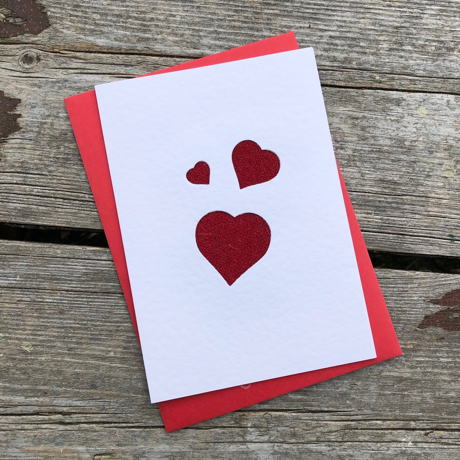 Handmade Scottish Greeting Card featuring Harris Tweed® Family of Hearts